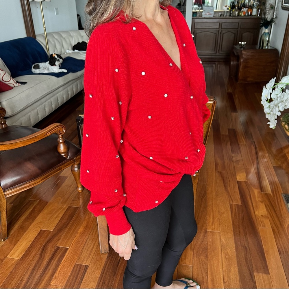 BNWT INC Red Sweater with Rhinestones- Size M - Picture 8 of 11